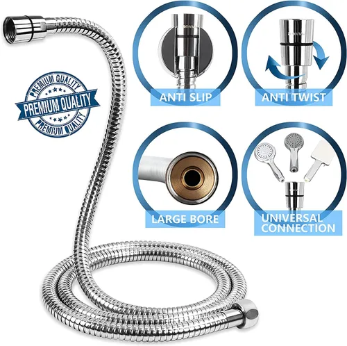 Vista 4 de Extensión de repuesto para manguera de regadera, manguera de acero inoxidable flexible extra larga de 79 pulgadas para cabezal de ducha de mano