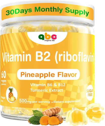 Vitamin B2 Gummies Riboflavin 400mg for Men Chewable B2 Vitamins for Adults with B Complex Turmeric Extract for Digestive Comfort,Nervous System