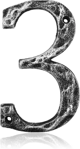 Vista 14 de Números de casa de 5.5 pulgadas, número único de dirección de metal de hierro fundido para puerta exterior o delantera, acabado plateado antiguo