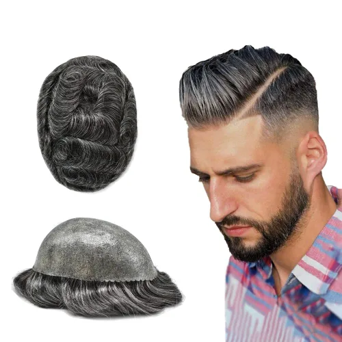 Vista 70 de Toupee - Pieza de pelo para hombres, piezas de prótesis de cabello humano real, piezas de prótesis de cabello humano real, para hombre, accesorios