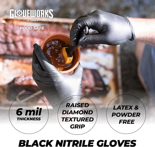 Vista 2 de GLOVEWORKS Guantes de nitrilo negros HD, guantes desechables de nitrilo de 6 mil, guantes sin látex