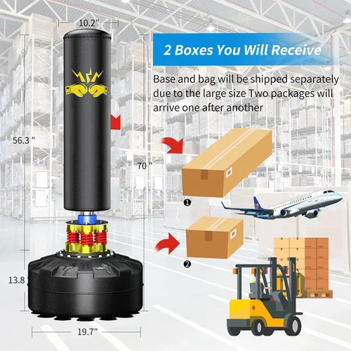 Vista 7 de Saco de boxeo independiente para adultos, bolsa de boxeo de 70 pulgadas con soporte para patadas, bolsa pesada con guantes de boxeo, adecuado