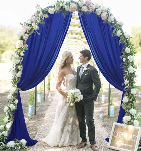 Vista 5 de MODFUNS Cortina de gasa para arco de boda, cortinas transparentes de gasa azul real, 6 yardas, 1 panel de cortinas de techo de tul, cortinas de arco