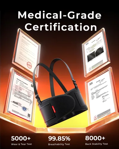 Vista 7 de Soporte de espalda de trabajo de grado médico con correas ajustables para el hombro [soporte más fuerte y malla transpirable] Cinturón de soporte