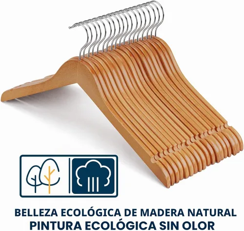 Vista 3 de Paquete de 20 perchas de madera resistentes para camisas, vestidos, abrigos y más (natural)