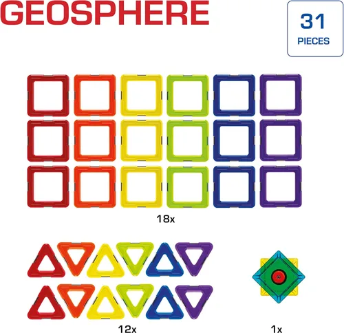 Vista 3 de GeoSmart GeoSphere - Juego de construcción GeoMagnetic STEM de 31 piezas con spinner