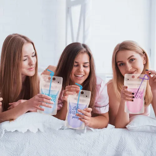 Vista 7 de 24 bolsas de bebidas para dama de honor con pajitas, tazas de bach con cremallera de pie, 17 onzas, tazas de mano traviesas para dama de honor