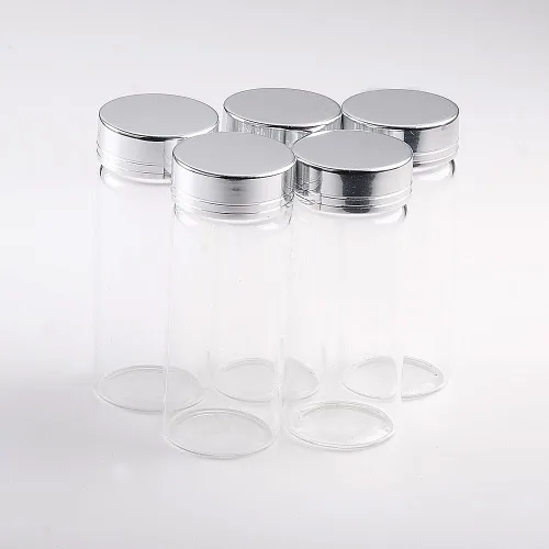 Vista 11 de Frascos vacíos de 0.7 fl oz Almacenamiento de botellas de vidrio con tapa de rosca de aluminio Tapa de metal plateado 6