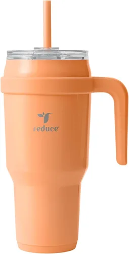Vista 14 de REDUCE Vaso de acero inoxidable de 24 onzas con asa, con aislamiento al vacío de doble pared, tapa a prueba de sudor y popote reutilizable, mantiene