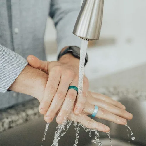 Vista 4 de Anillo de silicona clásico con piedra de nacimiento de Enso Unisex, boda, compromiso Banda transpirable cómoda 0.26 pulgadas (6.6mm) de ancho