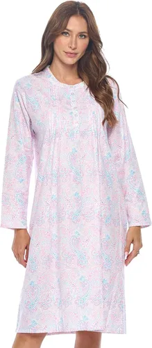 Vista 18 de Casual Nights Camisón de franela con flores de manga larga para mujer Azul
