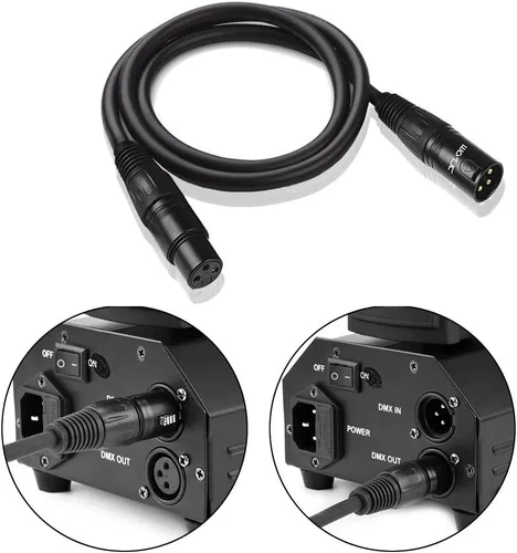 Vista 6 de Cable DMX flexible de 3.2 pies, chapado en oro de 3 pines macho a hembra, cable XLR DMX, lo mejor para luces de escenario de DJ, luces pares