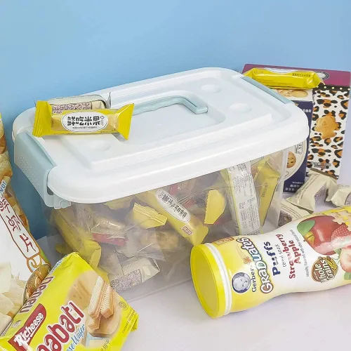 Vista 5 de Paquete de 6 cajas de almacenamiento pequeñas de plástico transparente de 6 cuartos de galón con asas/pestillos y tapas