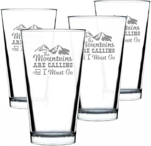 Vista 5 de Custom Mountains are Calling - 16 oz Pint Glass for Beer - Gifts for Men & Women that Love Hiking & Cabins- Fun Drinking Decor