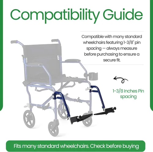 Vista 3 de HEALTHLINE Reposapiés ajustables para silla de ruedas con trabillas para el talón. Se adapta a muchos modelos estándar con espacio de pasadores