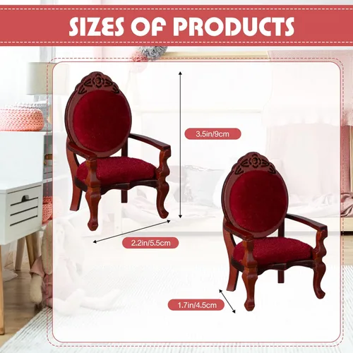 Vista 4 de Civaner 2 sillas de casa de muñecas en miniatura 1:12 en miniatura, vintage, rojo, muebles victorianos, accesorios para casa de muñecas, sillas