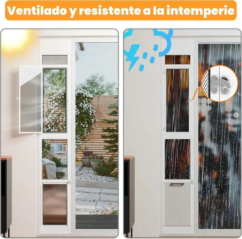 Vista 2 de Puerta para perros para puerta corrediza de vidrio, altura ajustable de 75 3/5" a 80" inserto de puerta corredera para mascotas con diseño de malla
