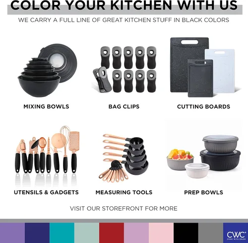 Vista 8 de COOK WITH COLOR - Juego de tazones de preparación profundos con tapas, para mezclar, de plástico, pequeños y apilables (color negro degradado)