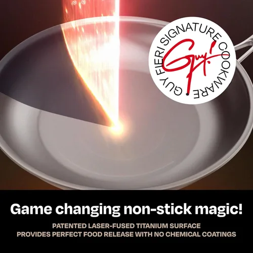 Vista 3 de Guy Fieri's Flavortown Laser Titanium - Sartén para Salsa de 2 Cuartos con Tapa - Utensilios de Cocina Antiadherentes Sin PFAS, PTFE o PFOA, 3 Veces