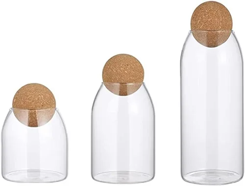 Tarro de vidrio con tapa de madera, tarro de bola, contenedor de almacenamiento de alimentos, tarros de caramelo transparente, recipiente de