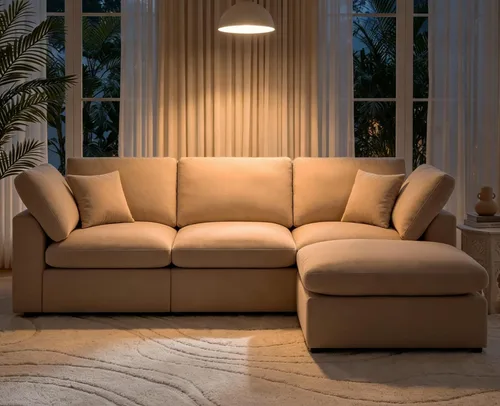 Vista 5 de Sofá modular en forma de L, moderno sofá nube con otomana, sofá esquinero de 3 plazas, sofás de felpilla con asientos profundos para salas de estar