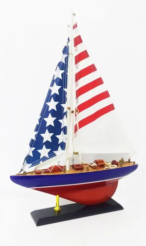 Vista 2 de DECOMIL - Decoración de madera hecha a mano única bandera americana modelo decorativo barco