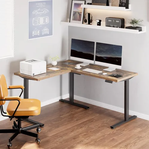 Vista 167 de FLEXISPOT Escritorio de esquina profesional con motor dual en forma de L, escritorio eléctrico de pie, escritorio de pie con altura ajustable, mesa
