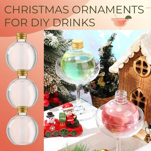 Vista 4 de Jinei 30 botellas de plástico con forma de bola de 6 onzas y 6.8 fl oz, botellas esféricas de plástico transparente para poción de cóctel, bolas