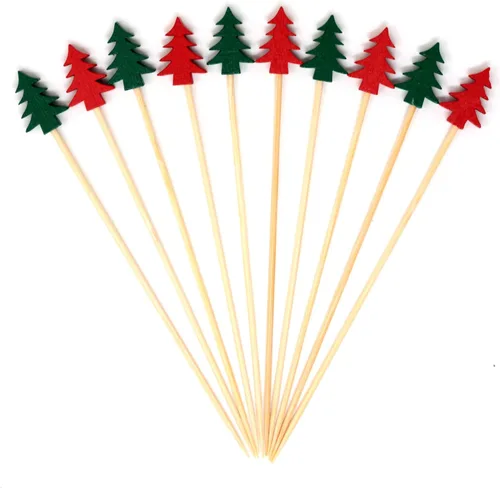 Vista 9 de Honbay 100 piezas de palillos de cóctel para árbol de Navidad, frutas, alimentos, hamburguesas, palillos de dientes, decoración de cupcakes