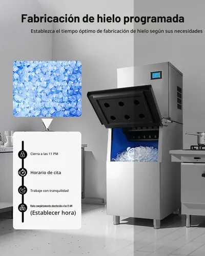 Vista 8 de VEVOR Máquina comercial para hacer hielo, máquina de hacer hielo de 300 libras/24 horas, máquina de hielo con contenedor de almacenamiento de acero