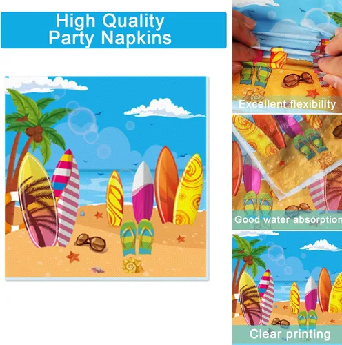 Vista 3 de 100 piezas de platos de papel y servilletas de temática de playa y surf de verano para fiestas de cumpleaños, suministros para fiestas de tabla