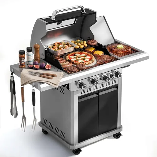 Vista 10 de Captiva Designs 4 Burner Propane Gas BBQ Grills with Infrared Sear Burner Silver