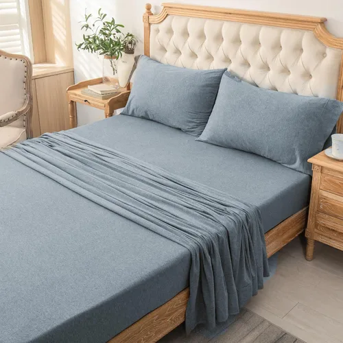 Vista 4 de PURE ERA - Juego de sábanas punto jersey de 4 piezas, 100% algodón, supersuaves, cómodas, transpirables, para colchones de hasta 20 pulgadas, Gris
