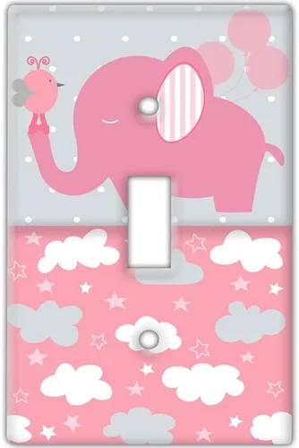 Vista 11 de Decorative Wall Switch Cover Plate - Baby Elephant in Pink Wall Decor Switch Plate - Cute Additional Nursery Room Decor for Girls and Baby Shower