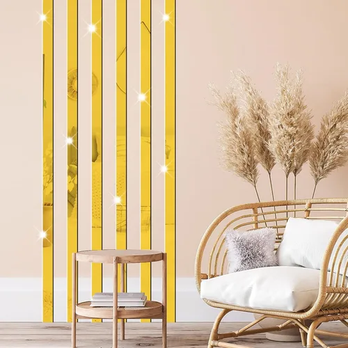 Vista 12 de Pegatinas de Pared de Espejo de Rayas Pegatinas de Espejo Acrílico Doradas Decoración de Pared Tira de Espejo Larga Pelar y Pegar Calcomanías