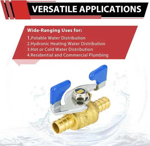 Vista 4 de EFIELD Válvula de bola de latón con cierre Pex de 1/2 pulgada para agua potable caliente y fría, con nivel de mariposa, (VALVE167), (VALVE167)