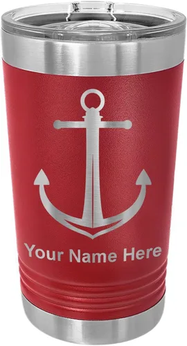 Vista 18 de LaserGram Vaso de pinta aislado al vacío de 16 onzas, ancla de barco, grabado personalizado incluido (negro) Engraved Gift for Boater, Vacuum