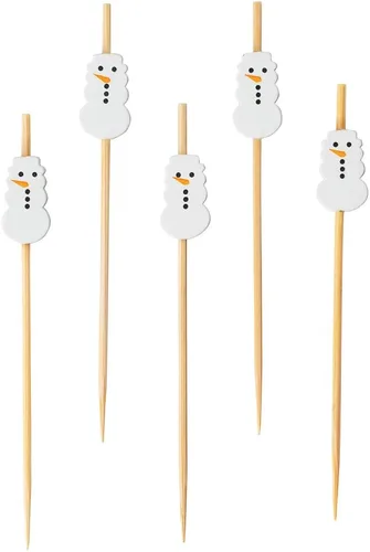 Vista 8 de Brochetas de Navidad de 3.5 pulgadas, 100 palillos desechables para aperitivos de Navidad, diseño de muñeco de nieve, palillos de dientes