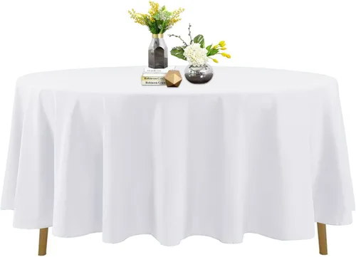 Vista 100 de Mantel de poliéster lavable de 132 pulgadas, resistente a las manchas y a las arrugas, mantel decorativo para mesa de comedor, fiestas de bufé