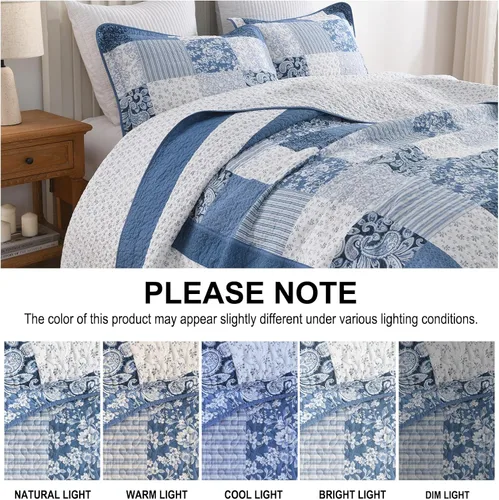 Vista 7 de Colcha tamaño Queen 100% algodón de 120 x 102 pulgadas, juego de edredón de gran tamaño, colcha extragrande de granja, patrón botánico a cuadros