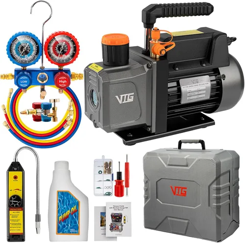 Vista 11 de VTG VOGTEN Juego de bomba de vacío de CA de 4.5 CFM y medidor, para sistemas Mini Split/HVAC/Auto, kit de manómetro compatible con R134a R12 R22