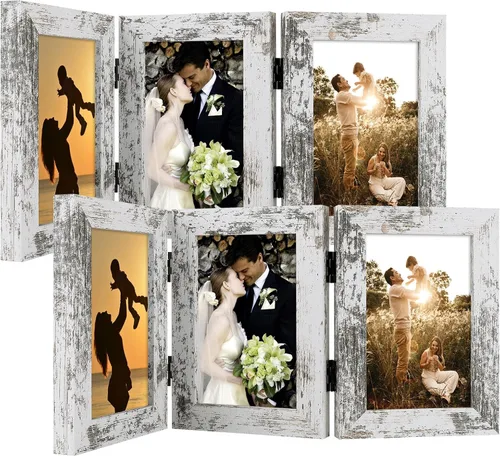 Vista 120 de Golden State Art - Marco decorativo con bisagras para mesa, escritorio, 3 aberturas verticales, con cristal real