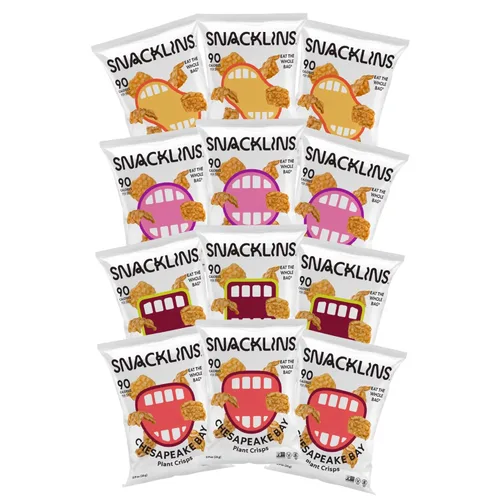Vista 3 de SNACKLINS Chips Crujientes a Base de Plantas Variedad de 4 Sabores – Nacho, BBQ, Teriyaki, Bahía de Chesapeake, sin gluten, sin granos, 100% kosher