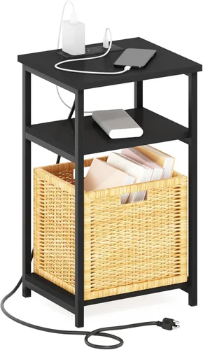 Vista 21 de FURINNO Elegante mesa auxiliar, roble francés gris/negro, paquete de 2 (2-99800GYW)