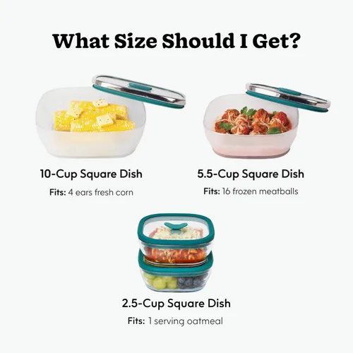 Vista 8 de Anyday Almacenamiento de alimentos cuadrado de vidrio de 10 tazas con tapa de vidrio Utensilios de cocina y microondas sin plástico Recipiente