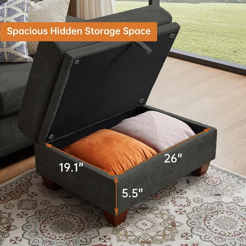 Vista 7 de Sofás seccionales de 4 asientos para sala de estar, dormitorio, oficina con almacenamiento, sofá modular convertible en forma de L con otomana y Café