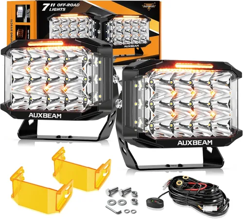 Vista 16 de Auxbeam Cápsula LED de cubo de 4 pulgadas y 92 W con DRL ámbar, luces V-MAX Series Offroad Pod con disparador lateral y cubiertas ámbar, cubo LED