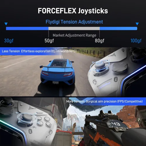 Vista 2 de FLYDIGI Apex 5 PC Controller, Forceflex Joystick 2.0, ForceAdapt Triggers, 3ms Ultra-Low Latency, RGB Light Bar, Full-Color LCD Display,1500mAh