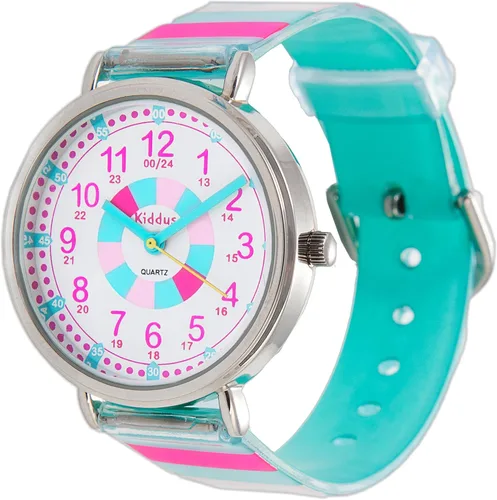 Vista 13 de Relojes Kiddus para niños y niñas de 6 a 12 años, didácticos, de cuarzo analógico con ejercicios. Movimiento de cuarzo japonés. Fácil de leer