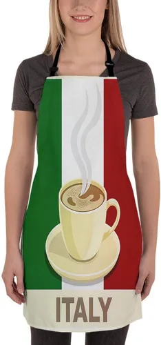Vista 2 de Moslion Delantal de café italiano de 31 x 27 pulgadas, capuchino italiano con bandera italiana, delantales de cocina, cocinera, camarera, babero